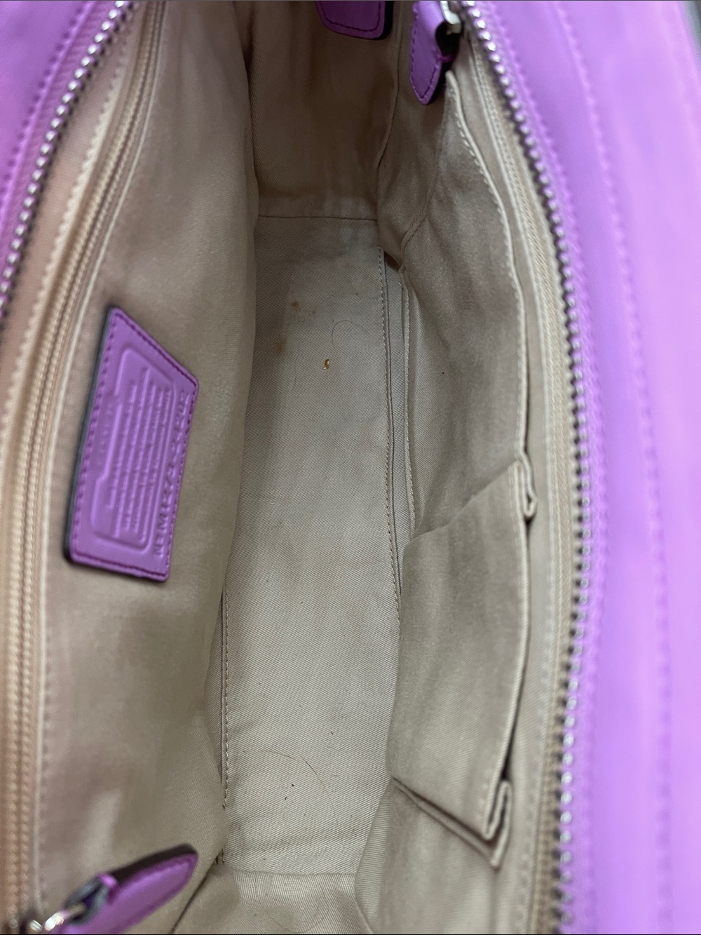 Coach Purple Leather Tote with Tassel Charm - Picture 7 of 9